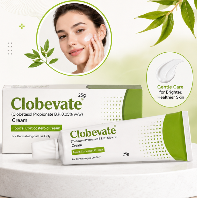 Clobevate cream containing strong topical corticosteroid clobetasol propionate